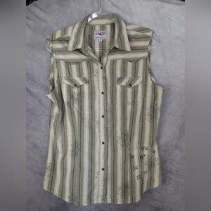 Roper Medium Sleeveless Button Down Brown Pearl Snaps